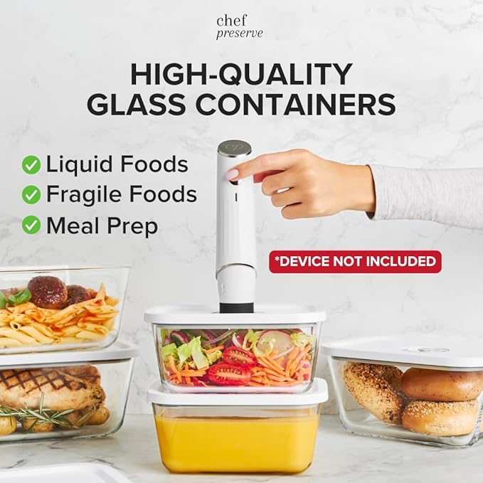 Chef Preserve Glass Vacuum Seal Containers for Food Storage, Made For Compact Vacuum Sealer, 3pcs set [1x Small, 1x Medium, 1x Large] Works With Handheld Vacuum Sealer Machine-Ruum Studio Home