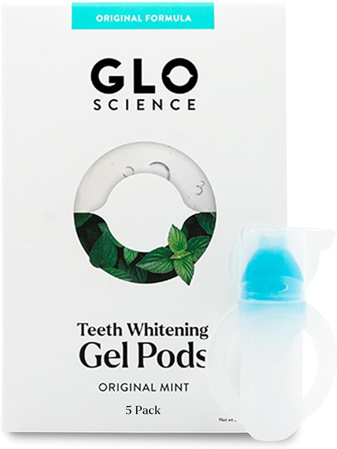 GLO Science Teeth Whitening Gel Pods – Safe, Effective Whitener with Silicon Brush, 6% Hydrogen Peroxide – Fastest Way to Whiter Teeth, Sensitivity Free – Mint Flavor (Pack of 5)-Ruum Studio Home