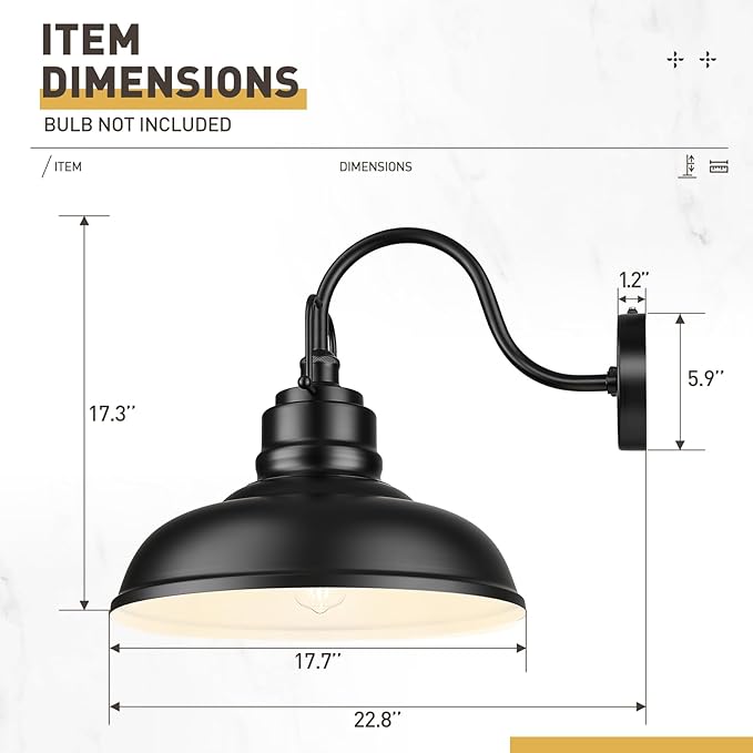 zeyu 18 Inch Dusk to Dawn Outdoor Barn Light, 1-Light Gooseneck Wall Light, Modern Wall Sconce for Garden Garage, Matte Black Finish, 016-1BL-PC BK-Ruum Studio Home