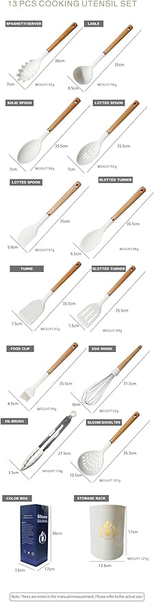 13-Piece silicone utensil set wood handle nonstick cookware safe dishwasher safe kitchen tools BPA free heat resistant (450°F/230°C) ceramic pan safe cooking gifts housewarming (Black)-Ruum Studio Home