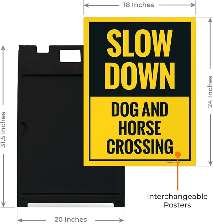 Slow Down Dog and Horse Crossing Sidewalk Sign Kit, 18x24 Inches, with A Frame Stand, Made in USA-Ruum Studio Home