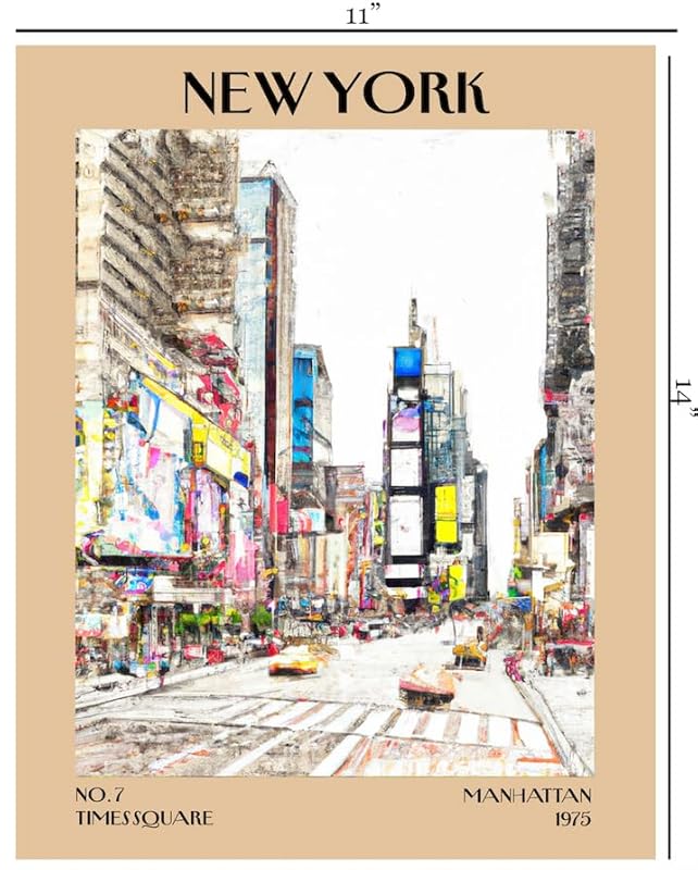 Retro Vintage New York Wall Art Print - 11x14 Unframed Poster - New York City Souvenirs, Cute Trendy Colorful Wall Decor (Times Square, 11x14")-Ruum Studio Home