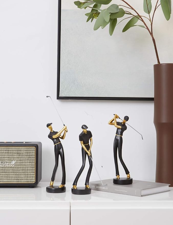 HAUCOZE Golf Figurine Statue Golfer Decoration Arts Home Decor Sculpture Polyresin Black 9.6 inch-Ruum Studio Home