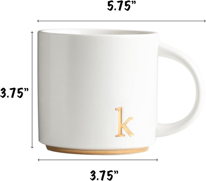 COLLECTIVE HOME - Monogram Ceramic Mugs, 15 oz Golden Initial Coffee Cups, Elegant Alphabet Tea Mugs, Elegant Personalized Mug with Gift Box, Luxurious Cups for Office and Home (k)-Ruum Studio Home