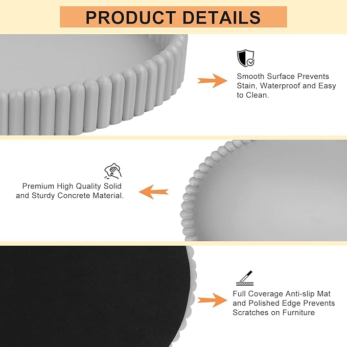 11.8in Decorative Tray for Coffee Table Decor- Modern Oval Concrete Tray for Home Decor- Minimalist Handcrafted Centerpieces Tray for Living Room, Kitchen Dining Table, Entryway (Gray)-Ruum Studio Home