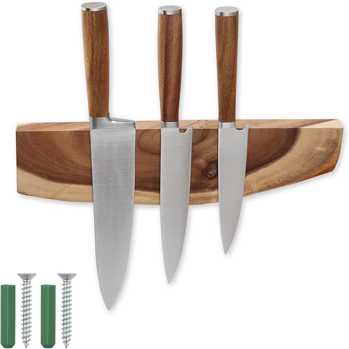12.5 Inch Magnetic Knife Holder for Wall,Acacia Wood Knife Magnetic Strip,Knife Holder Wood Magnetic,No Drilling Knife Magnetic Strip-Strong Knife Magnet- for Kitchen Knives and Tools-Ruum Studio Home