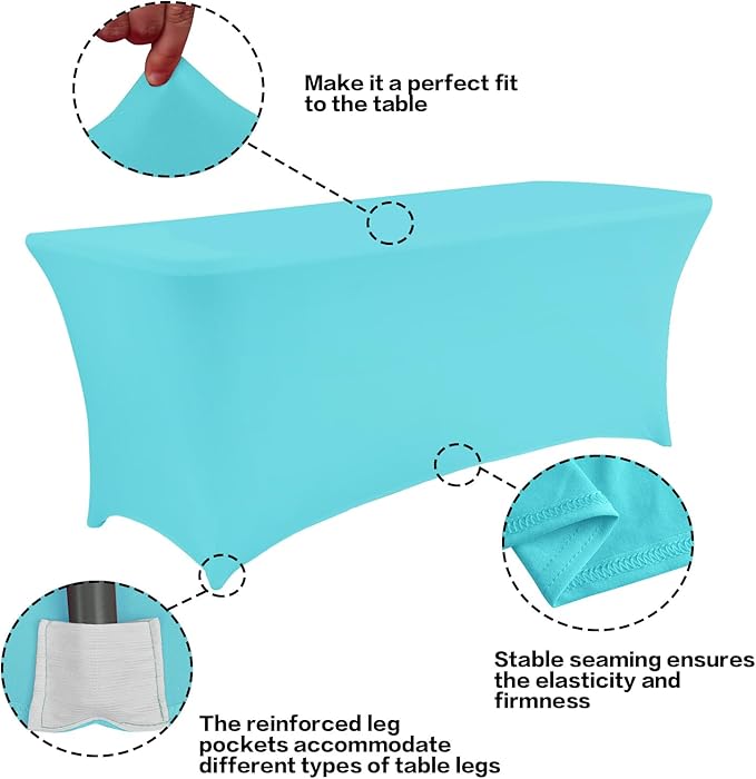 IVAPUPU 6FT Table Cloth for Rectangular Fitted Events Stretch Blue Mist Table Covers Washable Cover Spandex Tablecloth Protector for Party, Wedding, Cocktail, Banquet, Festival-Ruum Studio Home