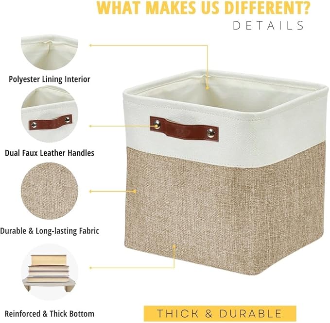 DECOMOMO Storage Cubes, 11x11 Cube Storage Bins, Baskets for Shelves (Beige & White, Cube 11" - 4 Pack)-Ruum Studio Home
