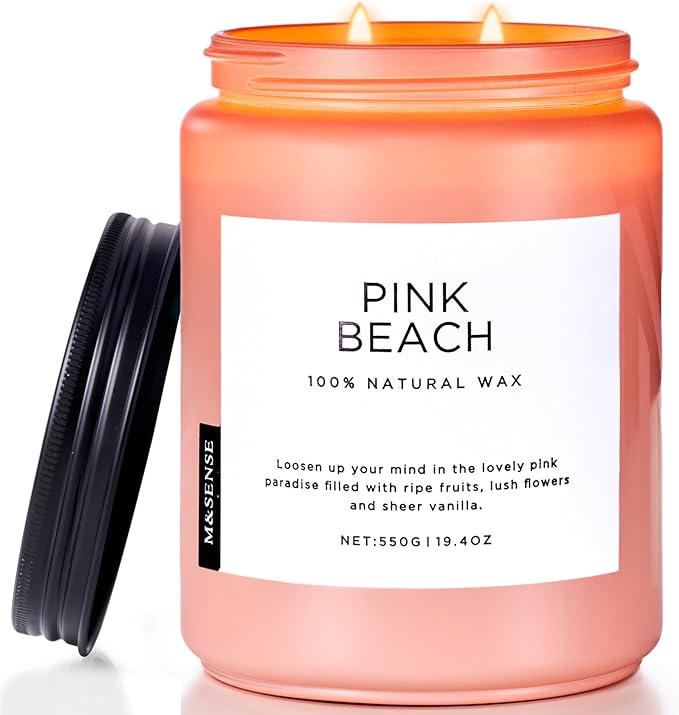 M&SENSE Pink Beach Sands Jar Candle, 19.4oz Pineapple Coconut Scented Natural Soy Candles for Home Scented, 110 Hour Burn Time, Home Decor Gift for Women, Friends, Family, Colleagues, Couples-Ruum Studio Home