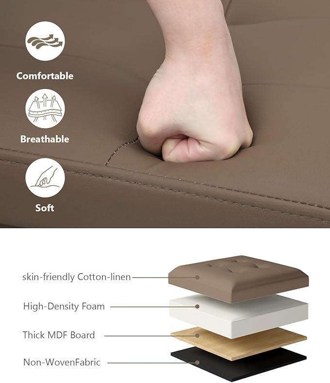 Storage Ottoman Bench, Folding Ottoman Foot Rest, 15 x 30 x 15 Inches, End of Bed Bench,Storage Chest, for Living Room, Bedroom, Hallway, Entryway, Brown-Ruum Studio Home