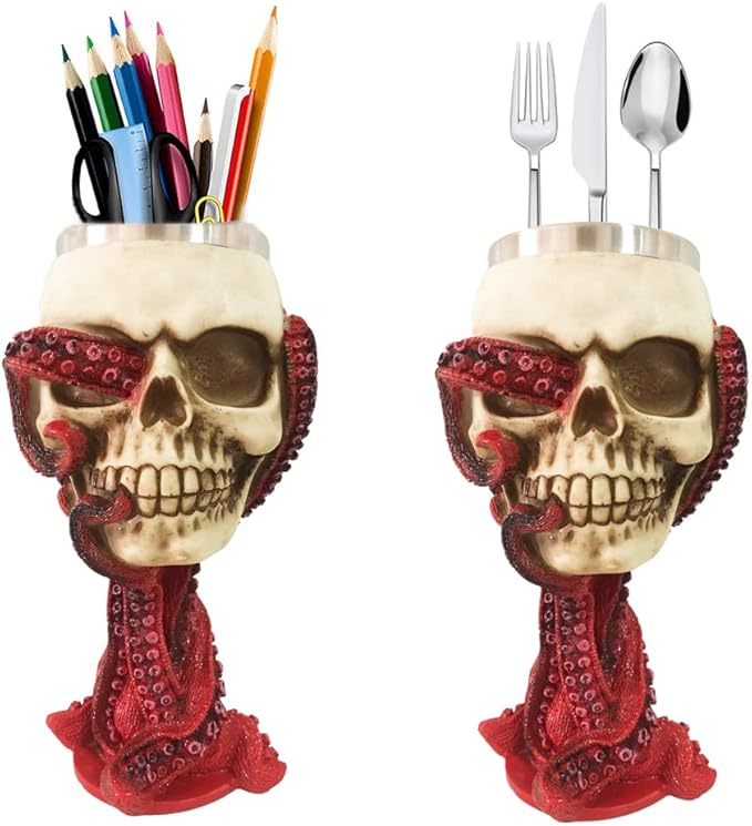 Skull Goblet Chalice Wine Cups Medieval Chalice Skull Cup Stainless Steel 3D Whisky Shot Glasses Realistic Resin Octopus Tentacle Beverage Halloween Drinking Cup Novelty-Ruum Studio Home