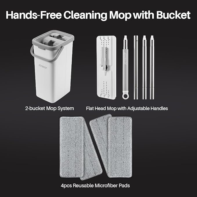 JOYMOOP Mop and Bucket Set, Dust Mops for Floor Cleaning, Wall Mop with 4 Microfiber Mop Head Replacement-Ruum Studio Home