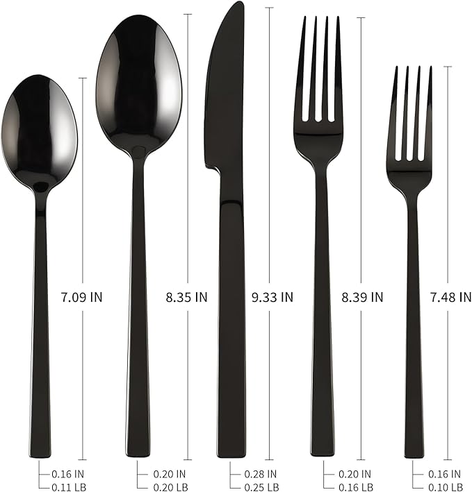 Stainless Steel Flatware Set Hand Forged 18/10 Silverware Set Mirror Black Cutlery Set with Cuboid Handle Matte Finished 20 Pieces Home Event Use Wedding Housewarming Gift Service for 4-Ruum Studio Home