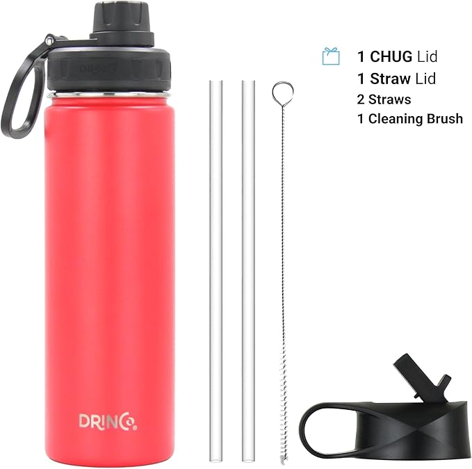 DRINCO Stainless Steel Water Bottle Spout Lid Vacuum Insulated Double Wall Water Bottle Wide Mouth (40oz 32oz 22oz 18oz 14oz) Leak Proof Keeps Cold or Hot (22 oz, 22oz Barn Red)-Ruum Studio Home