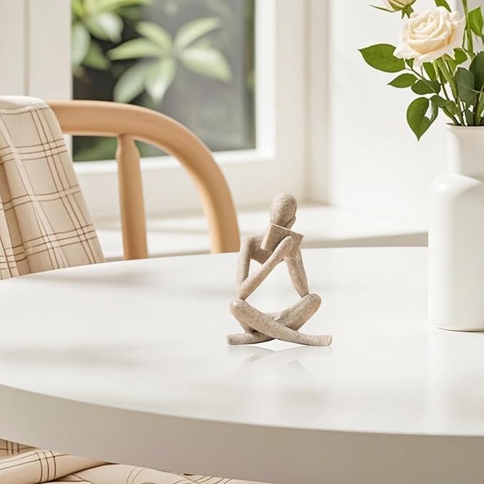 Bookshelf Decor Reading Statue - Abstract Art Thinker Sculpture Bookend for Shelves Aesthetic, Modern Home Decoration Figurine for Living Room Office Shelf Desk Coffee Table Decor(Beige Right)-Ruum Studio Home