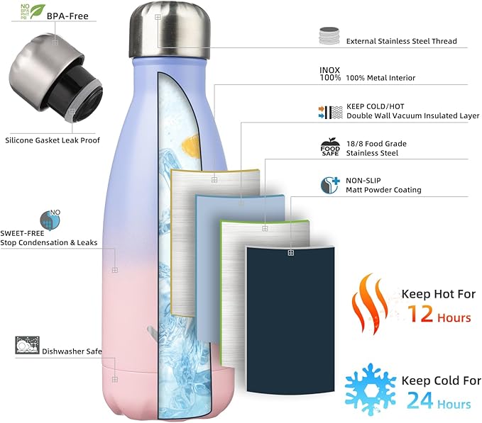 Insulated Water Bottles,12 oz Double Wall Stainless Steel Vacumm Metal Flask for Sports Travel,Pastel Sunset-Ruum Studio Home