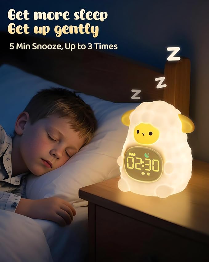 Sheep Alarm Clock for Kids with Night Light, Sleep Training Clock Time to Wake Clock, Rechargeable Silicone Light for Bedroom, Perfect Sleep Companion for Boys Girls-Ruum Studio Home
