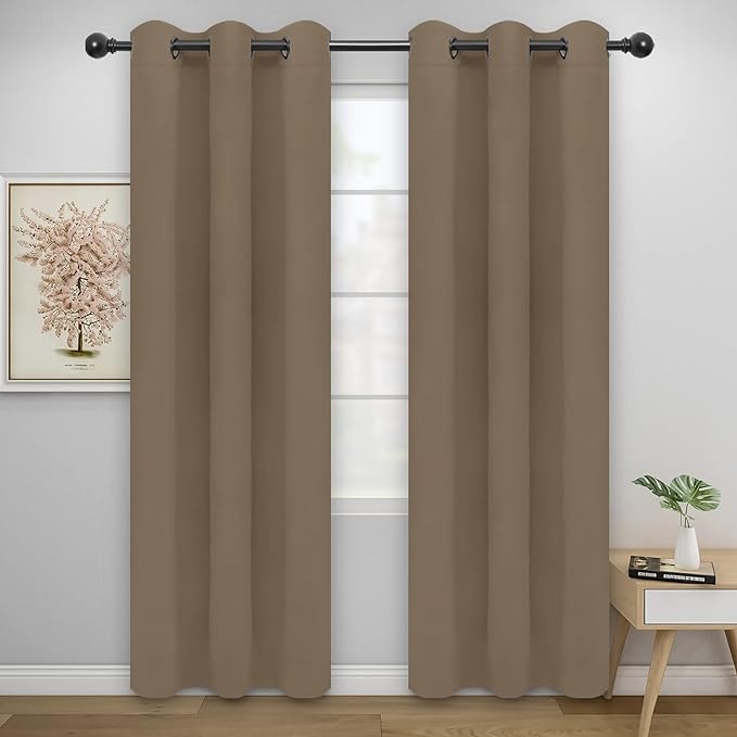 Easy-Going Blackout Curtains for Bedroom, Solid Thermal Insulated Grommet and Noise Reduction Window Drapes, Room Darkening Curtains for Living Room, 2 Panels(42x84 in, Camel)-Ruum Studio Home