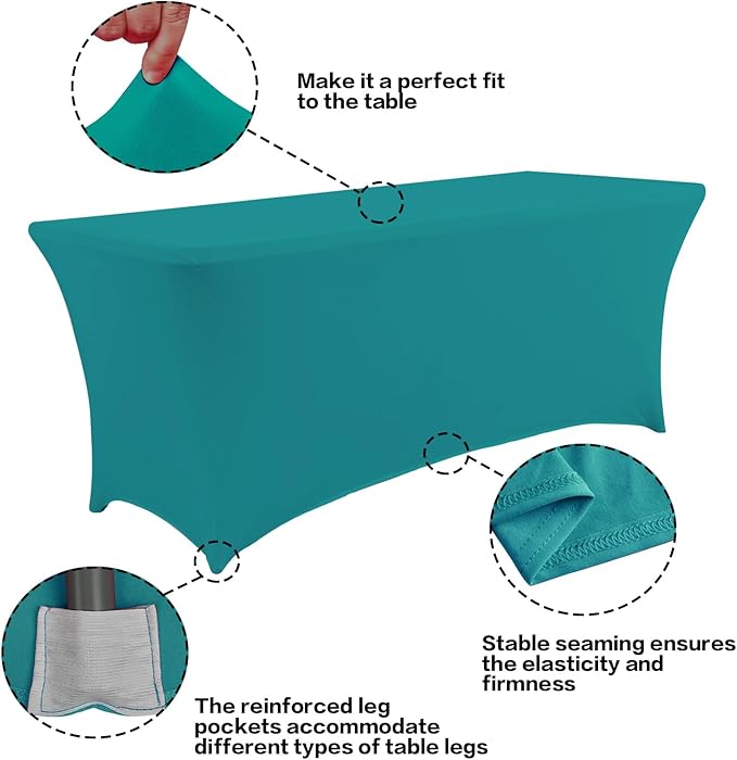 IVAPUPU 6FT Table Cloth for Rectangular Fitted Events Stretch Lake Blue Table Covers Washable Cover Spandex Tablecloth Protector for Party, Wedding, Cocktail, Banquet, Festival-Ruum Studio Home
