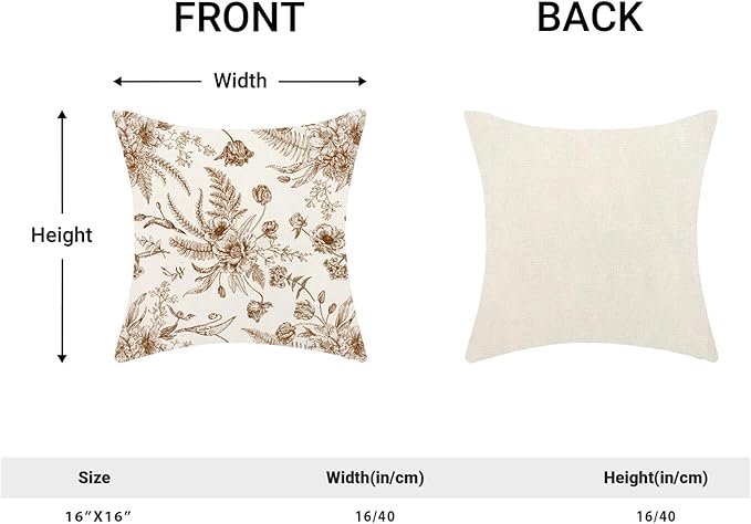 CXMEIFLY Spring Floral Leaves Pillow Covers 16 x 16 Inch Set of 2 for Chinoiserie Flowers Decor Throw Pillows Brown and White Seasonal Plant Outdoor Decorative Cushion Cases for Couch Bed Decorations-Ruum Studio Home