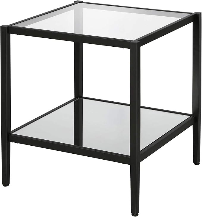 Henn&Hart 20" Wide Square Side Table with Mirror Shelf in Blackened Bronze, Table for Living Room, Bedroom-Ruum Studio Home