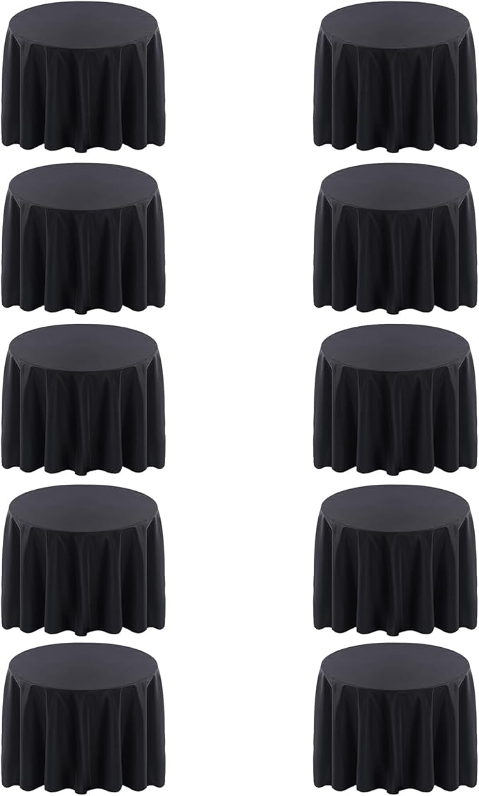 Surmente 120 inch Round Tablecloths -10 Pack Black Round Table Cloths, Polyester Fabric Table Covers for Wedding, Party, Banquet, or Restaurant-Ruum Studio Home