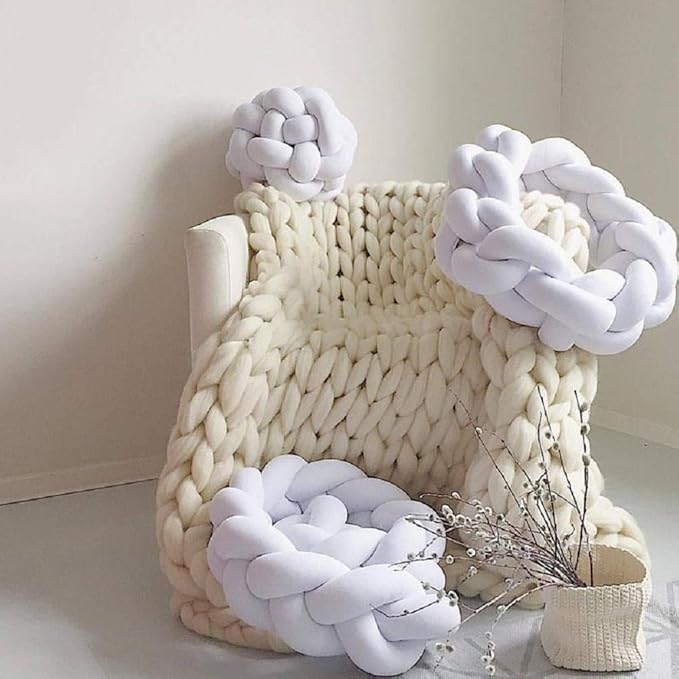 Chunky Knit Blanket Hand Made Merino Wool Throw Boho Bedroom Sofa Home Decor Giant Yarn(Ivory White 40"x60")-Ruum Studio Home