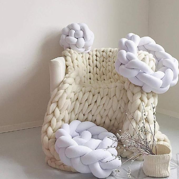 Chunky Knit Blanket Hand Made Merino Wool Throw Boho Bedroom Sofa Home Decor Giant Yarn(Ivory White 80"x80")-Ruum Studio Home