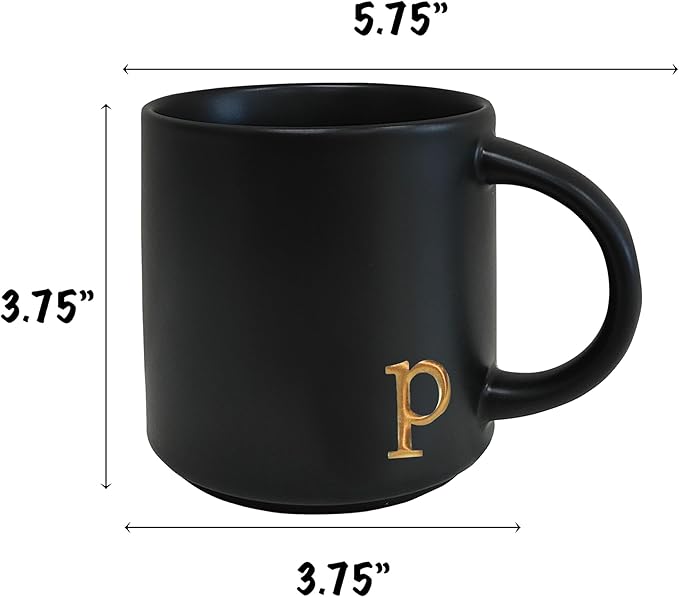 COLLECTIVE HOME - Black Monogram Ceramic Mugs, 15 oz Golden Initial Coffee Cups, Elegant Alphabet Tea Mugs, Personalized Halloween Mug with Gift Box, Perfect for Office and Home Décor (p)-Ruum Studio Home
