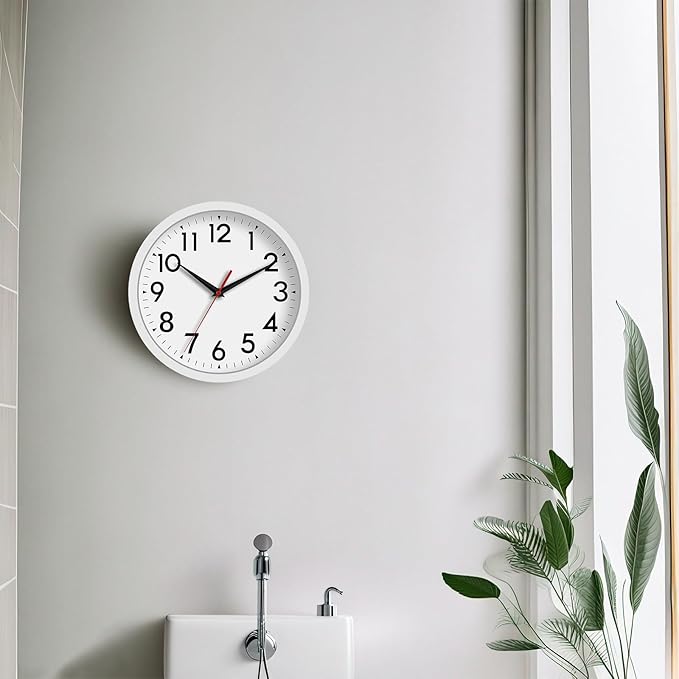 12 Inch Wall Clock Battery Operated Silent Non Ticking Analog Modern Decorative for Office Kitchen Outdoor Living Room Classroom Bedroom Bathroom School(White)-Ruum Studio Home