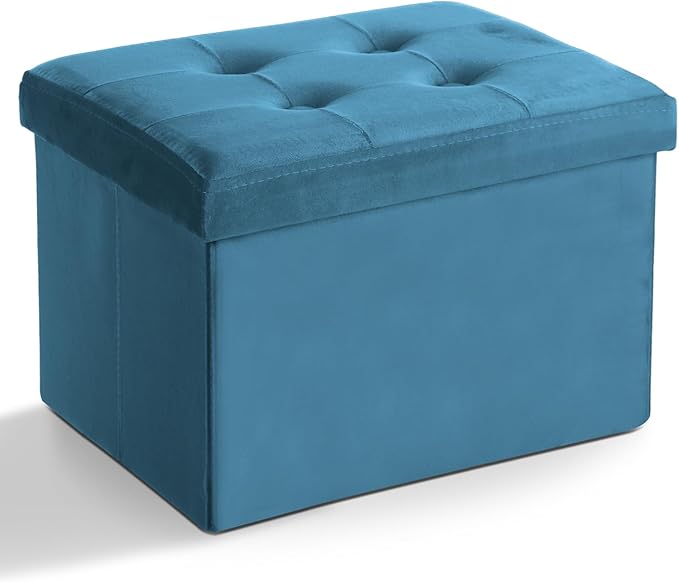 LINMAGCO Storage Ottoman Folding Foot Stool Velvet Foot Rest with Padded Modern Ottoman with Storage for Living Room Puppy Step Stool 17x13x13in(Blue)-Ruum Studio Home