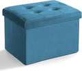 LINMAGCO Storage Ottoman Folding Foot Stool Velvet Foot Rest with Padded Modern Ottoman with Storage for Living Room Puppy Step Stool 17x13x13in(Blue)-Ruum Studio Home