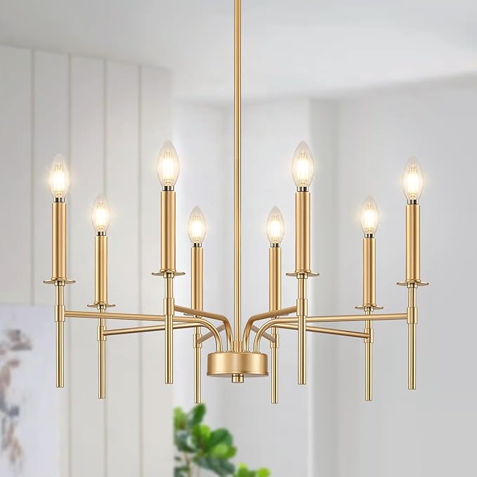 8 Light Gold Chandelier Light Fixture, Modern Farmhouse Chandeliers for Dining Room Light Fixture, Metal Candle Pendant Chandelier for Foyer Entryway Stairs Living Room Bedroom Kitchen-Ruum Studio Home