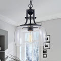 WUZUPS Chandelier Rustic Farmhouse Industrial Round Ceiling Pendant LED Light Fixture with Clear Glass Shades for Dining Room Kitchen Island Foyer Entryway, H 13" x W 10", E26 Base, Black-Ruum Studio Home