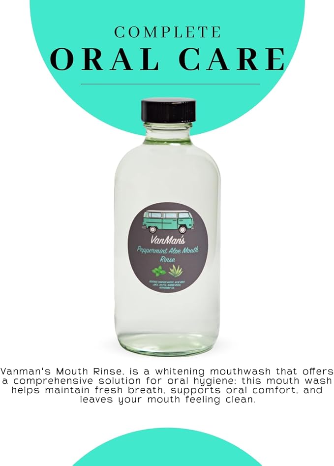Vanman's - VanMan's Peppermint Aloe Mouth Rinse (8 Ounce) - Aloe, Fresh Mint Remineralizing Mouthwash for Gum Health, Bad Breath and Dry Mouth-Ruum Studio Home