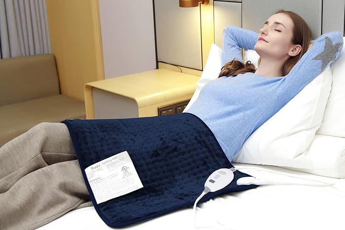 Ruqiji 17''x33'' XXXL King Size Heating Pad with 120 Minutes Auto Shut Off&6 Temperature Settings, Flannel Electric Heating Pad/Pain Relief for Back/Neck/Shoulders/Menstrual Pain/Leg Cramp (Dark Blue)-Ruum Studio Home
