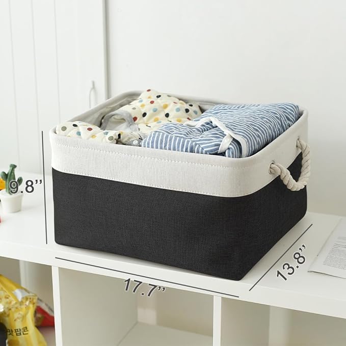 TheWarmHome Organization and Storage Basket for Organizing - Jumbo 3 Pack 17.7x13.8x9.7 inch Fabric Storage Cubes for Closet Gifts Organizer Empty Book (White & Black)-Ruum Studio Home