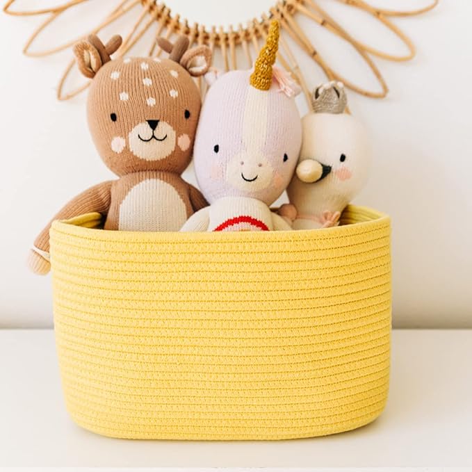 OrganiHaus Yellow Basket for Shelves, Decorative Cloth for Organizing, Cotton Rope Storage Basket for Toys, Small Woven Baskets for Storage-Ruum Studio Home