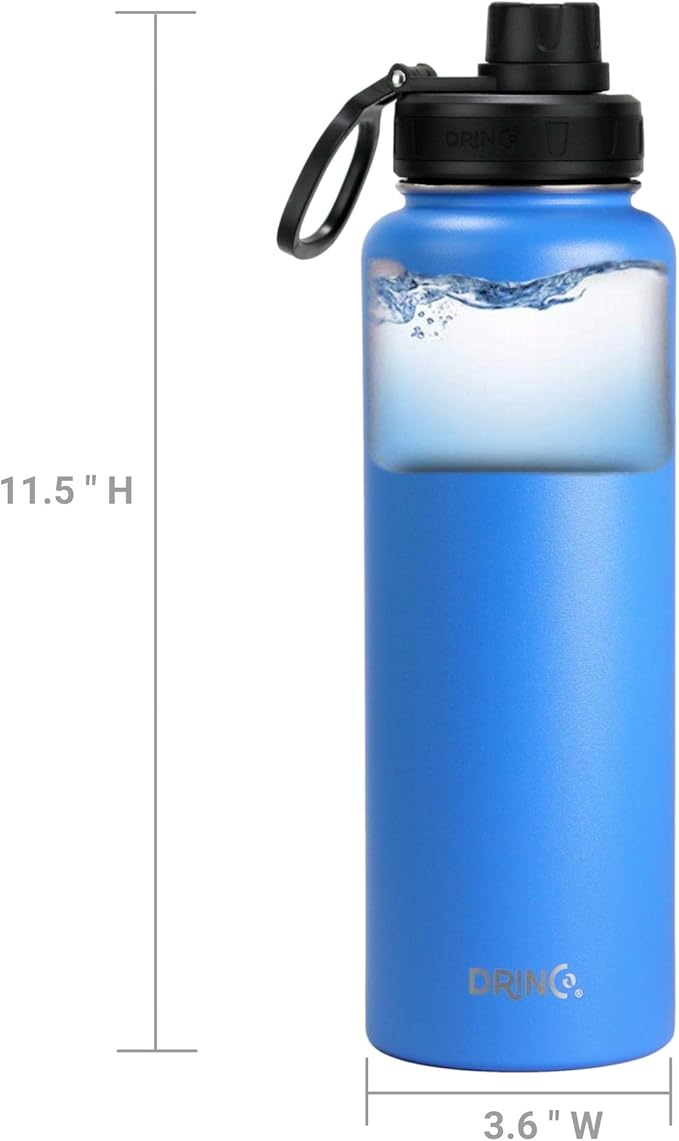 DRINCO Stainless Steel Water Bottle Spout Lid Vacuum Insulated Double Wall Water Bottle Wide Mouth (40oz 32oz 22oz 18oz 14oz) Leak Proof Keeps Cold or Hot (40 oz, 40oz Royal Blue)-Ruum Studio Home