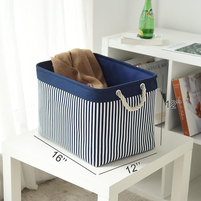 TcaFmac Organization and Storage Basket for Shelves - Large 2 Pack 16x12x12 inch Fabric Storage Cubes, Collapsible Storage Bins for Gift Closet Cloth Toy Books Kids (Navy Patchwork)-Ruum Studio Home