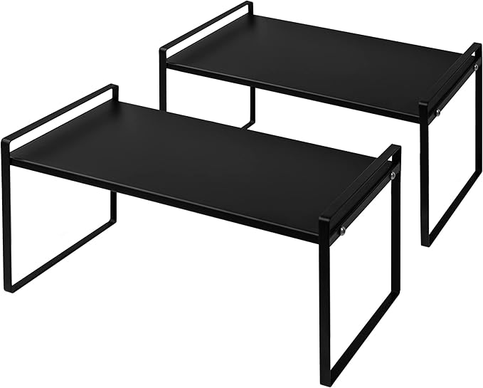 Nxconsu 2Pack Cabinet Shelves Stackable Organizer Rack Riser for Kitchen Cabinet Pantry Cupboard Counter Countertop Home Organization Storage Space Saver Heavy Duty Metal Nonslip Black Tall-Ruum Studio Home