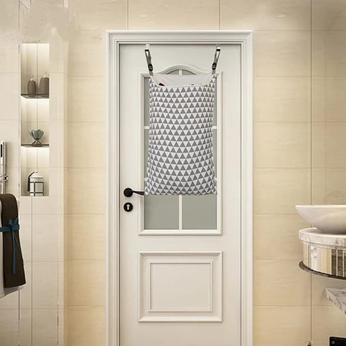 Adjustable Space Saving Door Hanging Laundry Hamper Bag with Over Door Hooks for Dirty Laundry-Ruum Studio Home