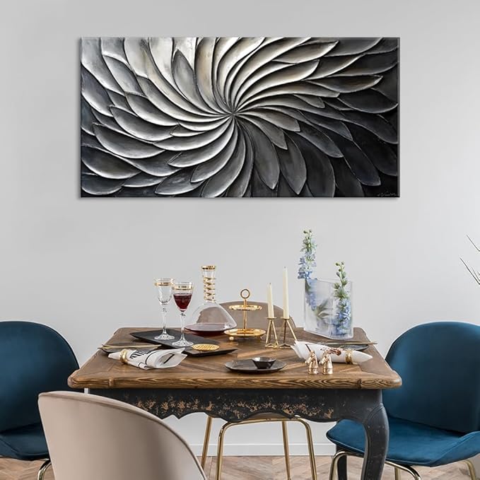 LASMOND Abstract Black and White Wall Art for Living Room Modern Canvas Print Painting Lines Flower Floral Large Artwork Bedroom Home Office Wall Décor (40x20 Inches)-Ruum Studio Home
