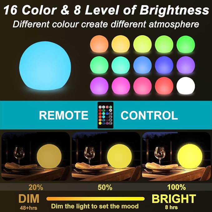 10-in Solar Globe Light, Solar Garden Ball Light Outdoor w/Remote, 16 RGB Color 4 Modes Glowing Ball, Waterproof Smart Light Sensor Control Outdoor Orb Lamp w/Ground Stake for Pathway Patio Yard Party-Ruum Studio Home