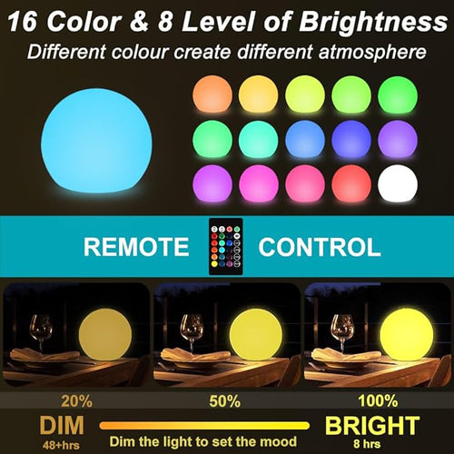 10-in Solar Globe Light, Solar Garden Ball Light Outdoor w/Remote, 16 RGB Color 4 Modes Glowing Ball, Waterproof Smart Light Sensor Control Outdoor Orb Lamp w/Ground Stake for Pathway Patio Yard Party-Ruum Studio Home