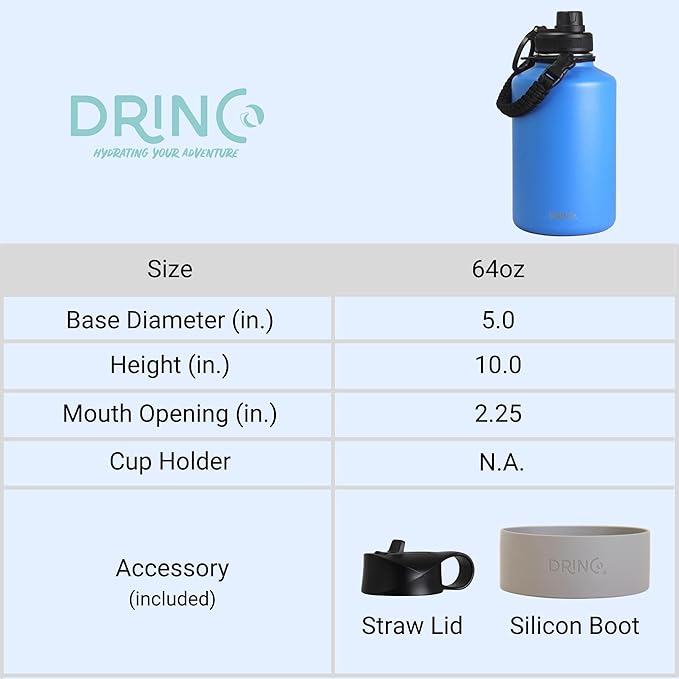 Drinco Stainless Steel Water Bottle Spout Lid Vacuum Insulated Double Wall Water Bottle Wide Mouth (64oz 40oz 32oz 22oz 18oz 14oz) Leak Proof Keep Cold Sport Camping Hiking (64 oz, 64oz Royal Blue)-Ruum Studio Home