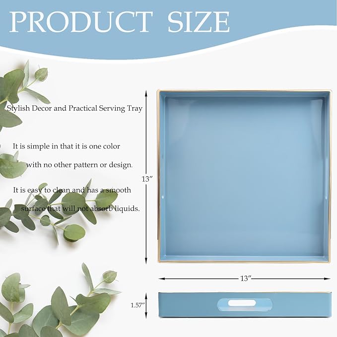Spsyrine Light Blue Decorative Tray for Living Room, Square Modern Plastic Coffee Serving Table Tray for Ottoman Bathroom Kitchen, 13"*13".-Ruum Studio Home