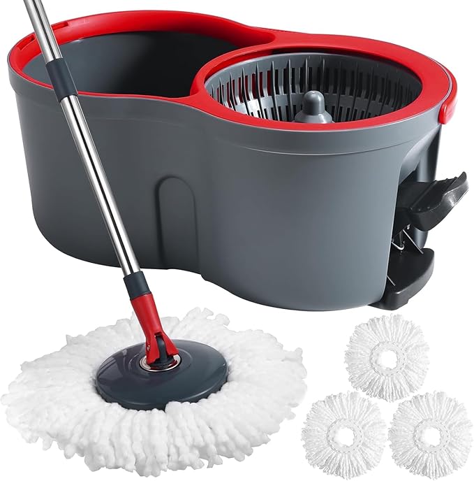 360° Spin Mop and Bucket Set Cleaning System,Mop and Bucket with Wringer Set for Home,Wet Dust Mop for Floor Cleaning with 4 Mop Heads-Ruum Studio Home