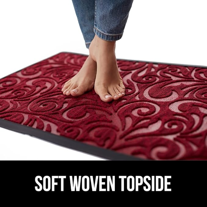 GORILLA GRIP 100% Waterproof All-Season WeatherMax Doormat 35x23, US Designed Natural Rubber, Stain and Fade Resistant, Low Profile Indoor Outdoor Door Mats, Easy Clean Patio Mat, Red Vintage Wine-Ruum Studio Home
