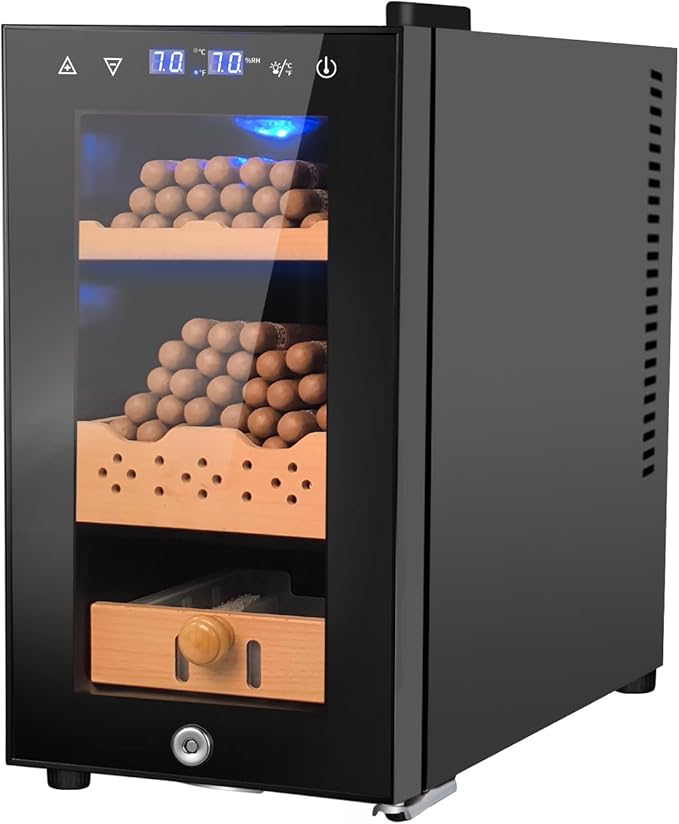 25L Cigar Electric Humidor, 200 Counts Large Capacity,Thermostatic Electric Cooler Cabinet with Digital LED Screen, Safety Lock,Smart Humidity & Temp Control, Gifts for Men-Ruum Studio Home